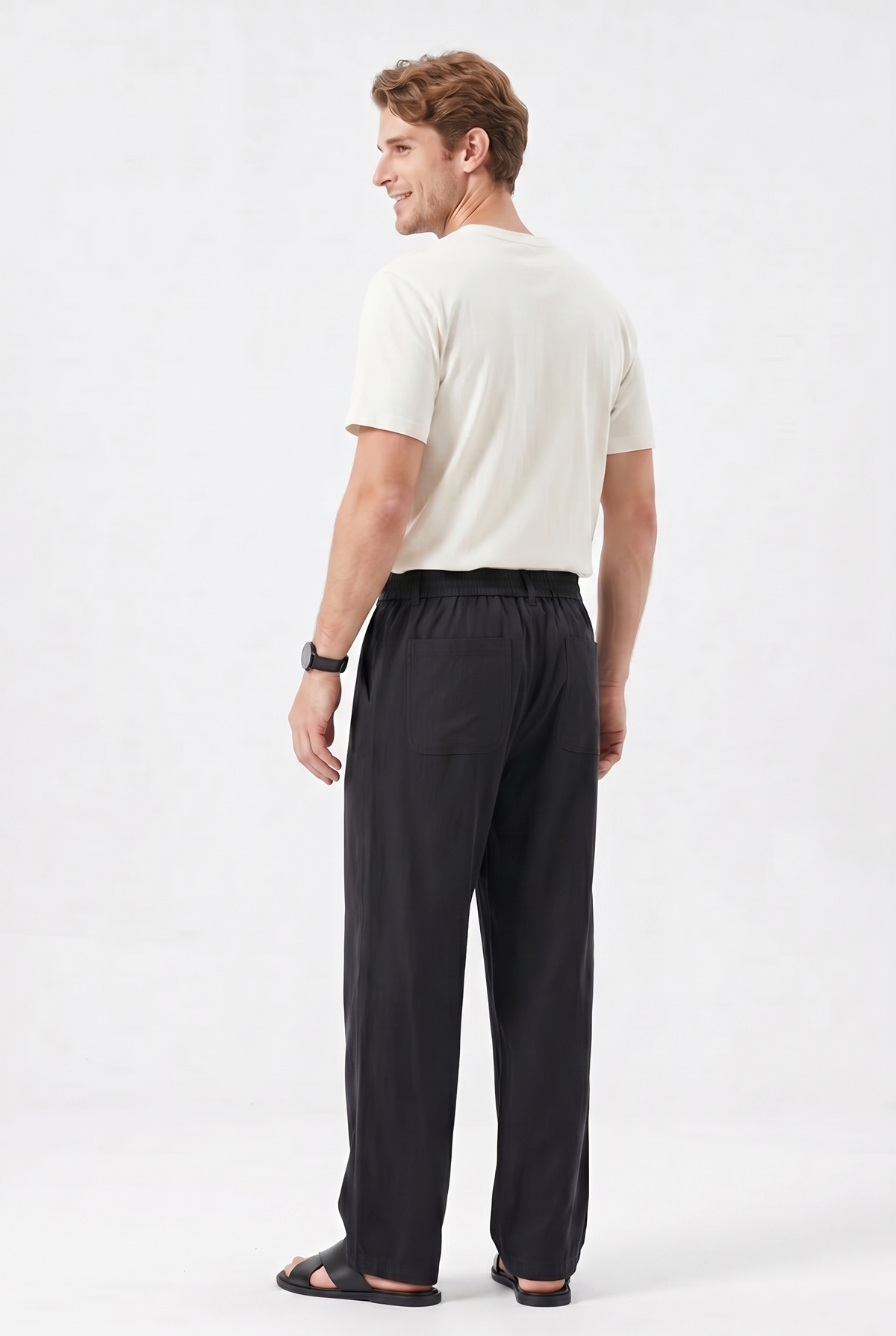 THE MARBELLA RELAXED TROUSERS - Black, back view